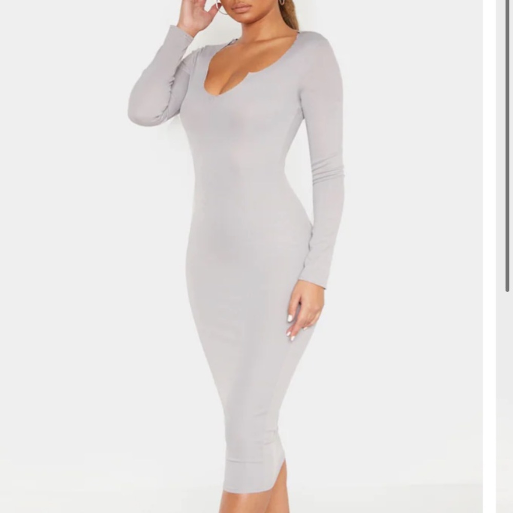 Pretty little thing grey long sleeve midi dress